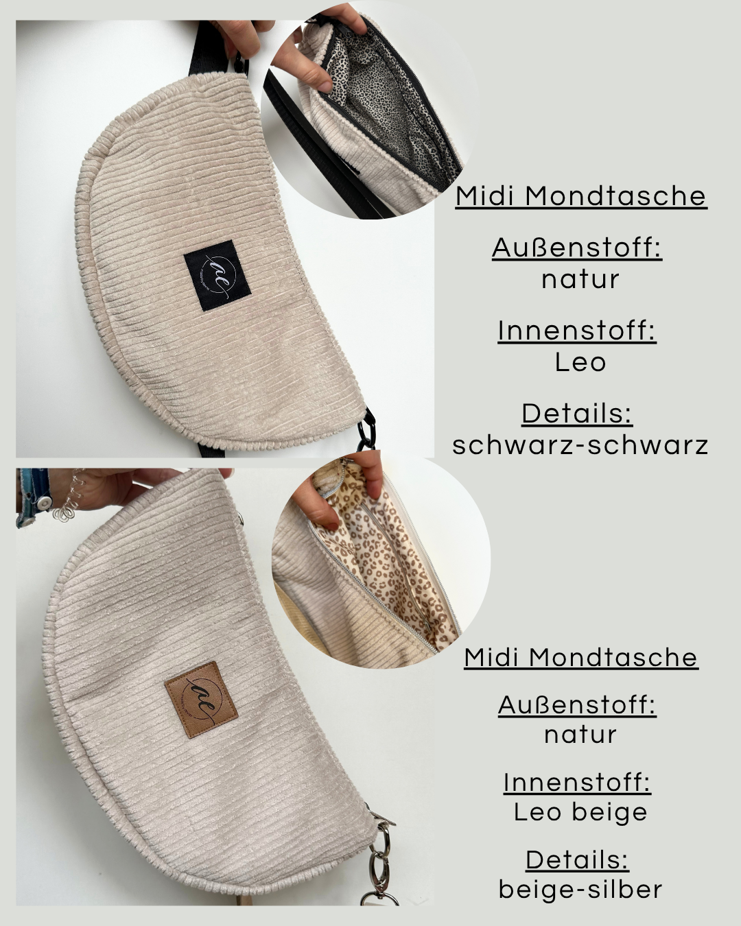Mondtaschen aus Cord mit Leo