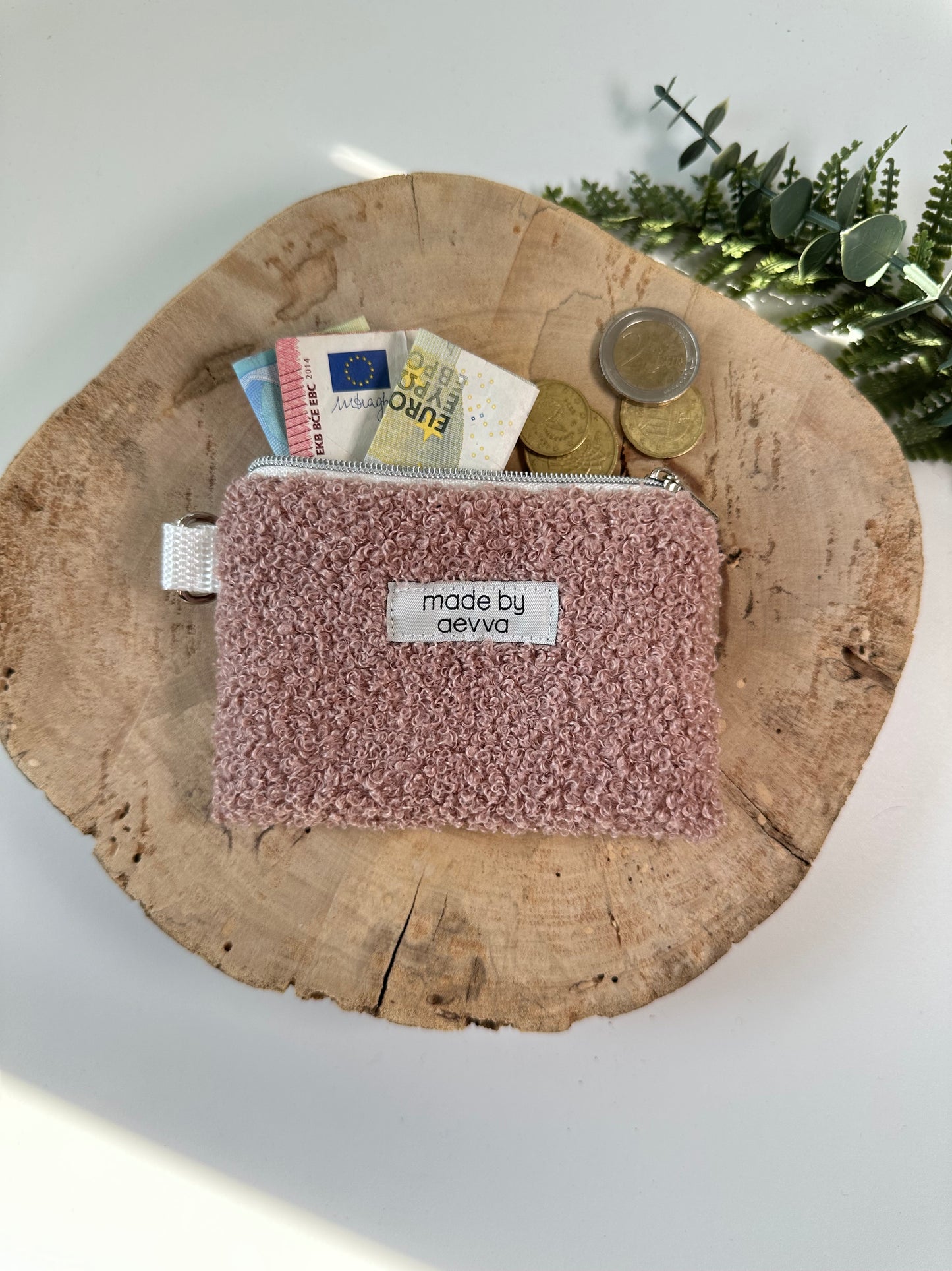 Kleiner Mini Geldbeutel aus Teddystoff in rosa / madebyaevva