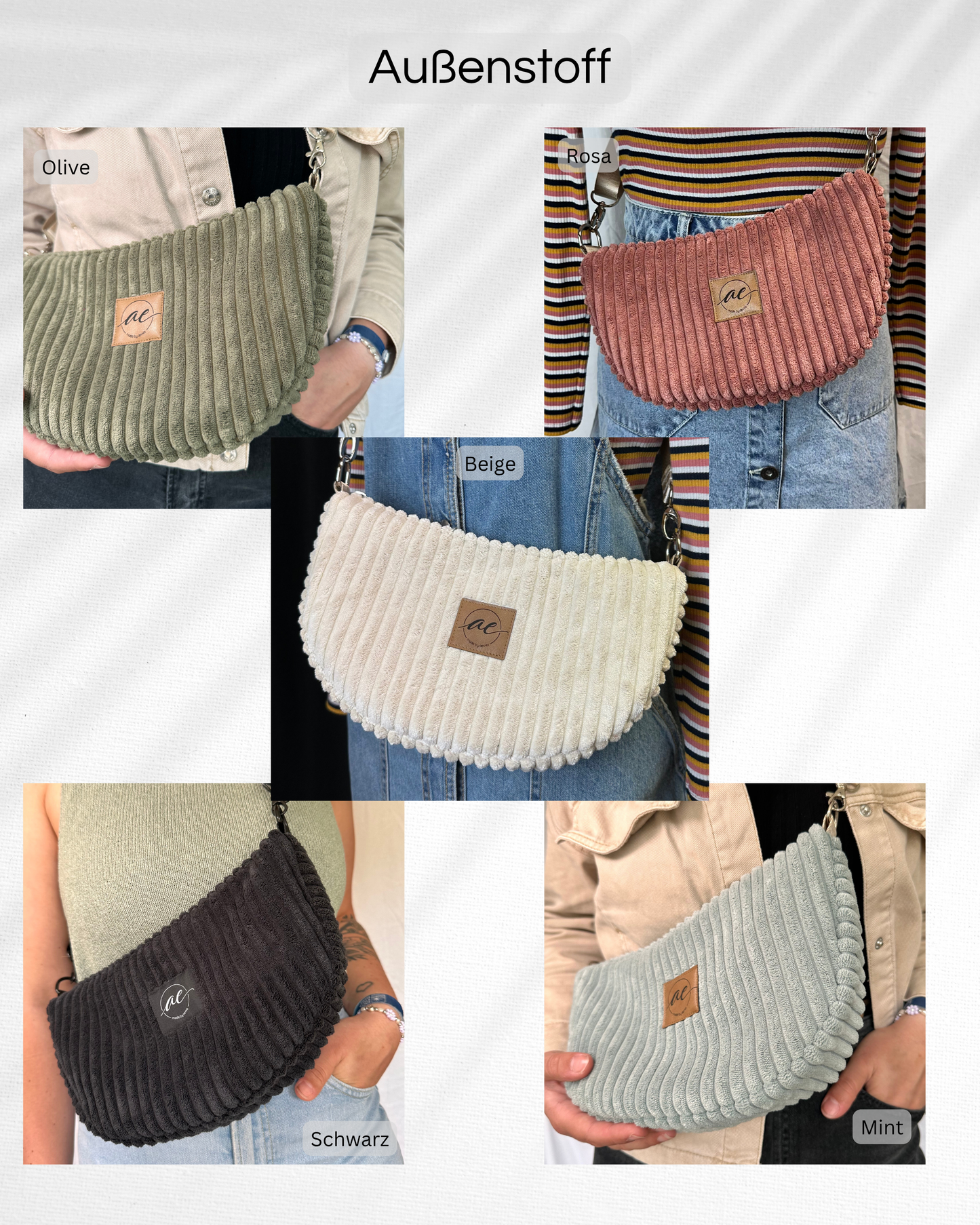 Midi Mondtasche - breiter Cord