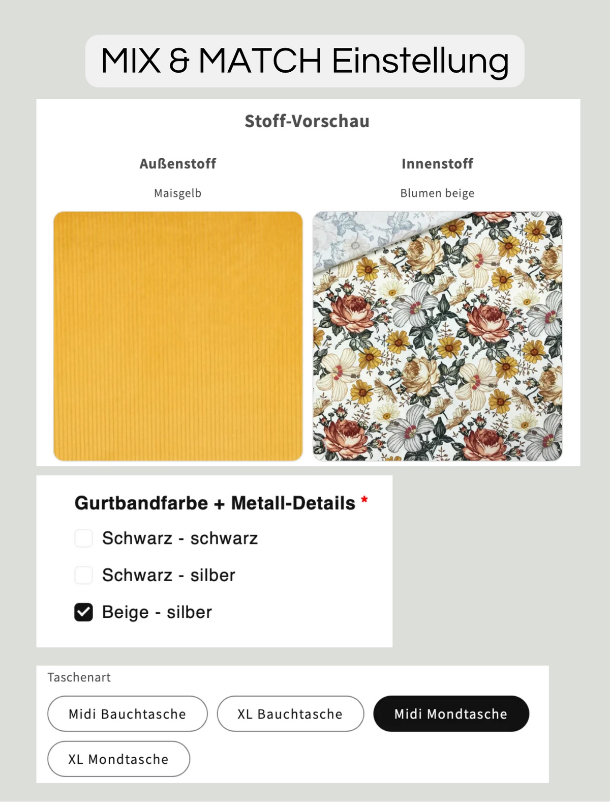 SOFORTKAUF Midi Mondtasche aus Cord in gelb mit Blumen beige