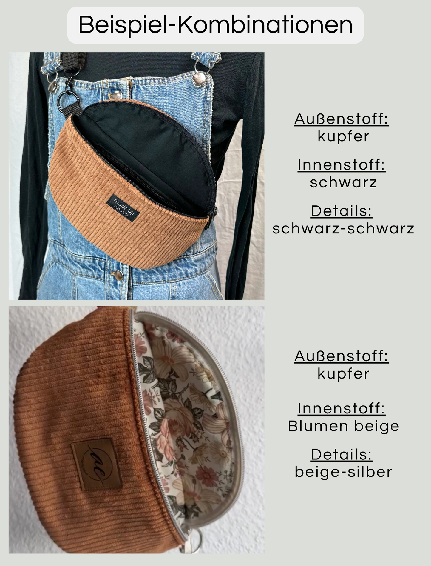Individuelle Midi Bauchtasche aus kupfernem Cord