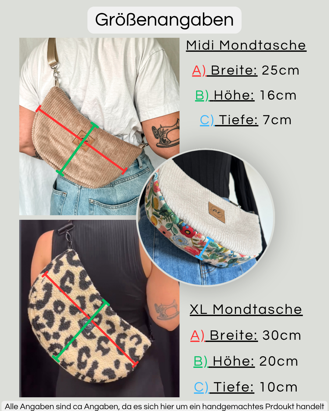 personalisierte handgemachte Mondtasche