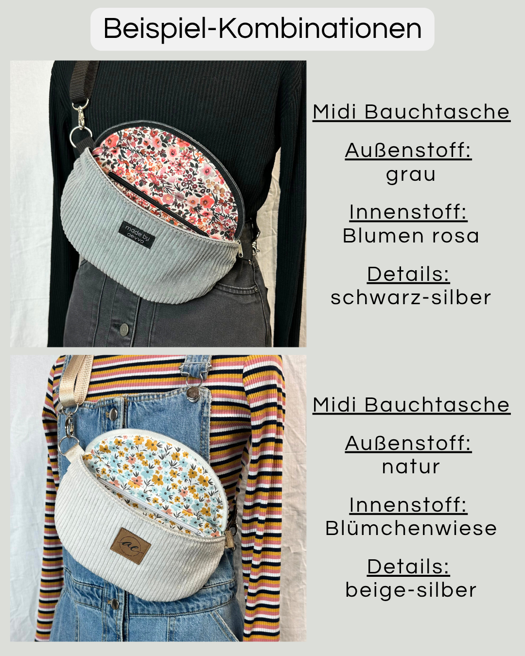 personalisierte Bauchtaschen aus Cord Stoff