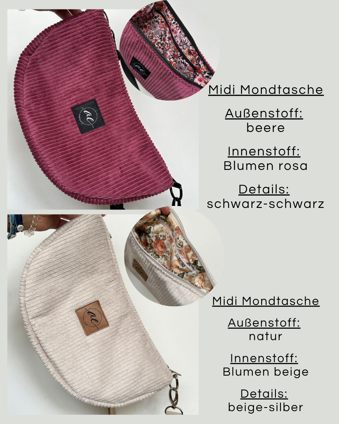 Mondtaschen aus Cord Stoff