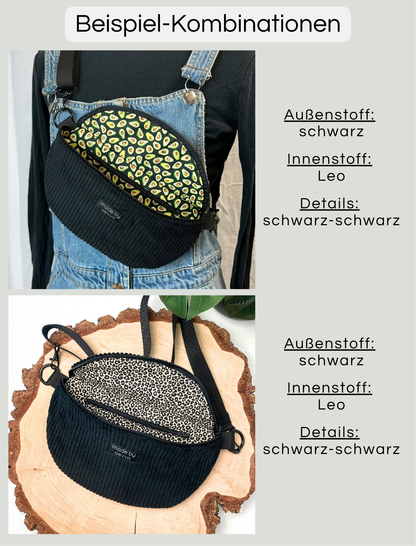 Individuelle Midi Bauchtasche aus schwarzem Cord