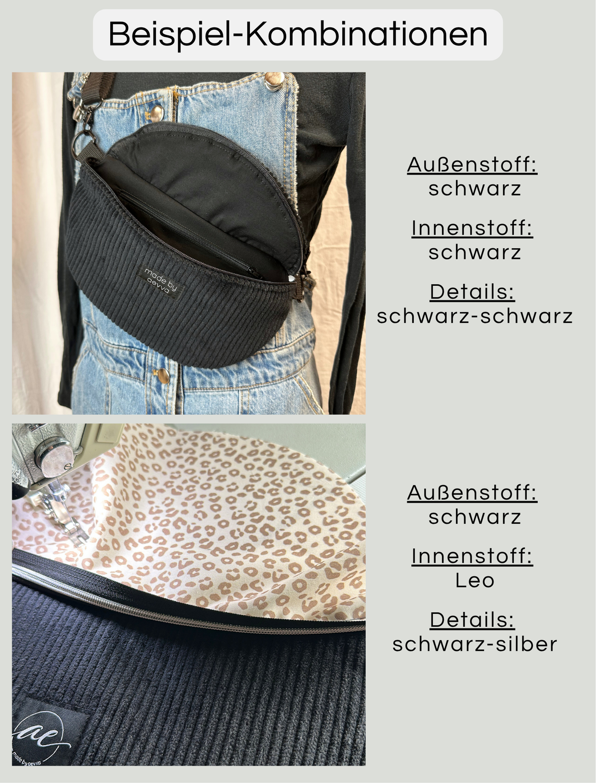 Individuelle Midi Bauchtasche aus schwarzem Cord