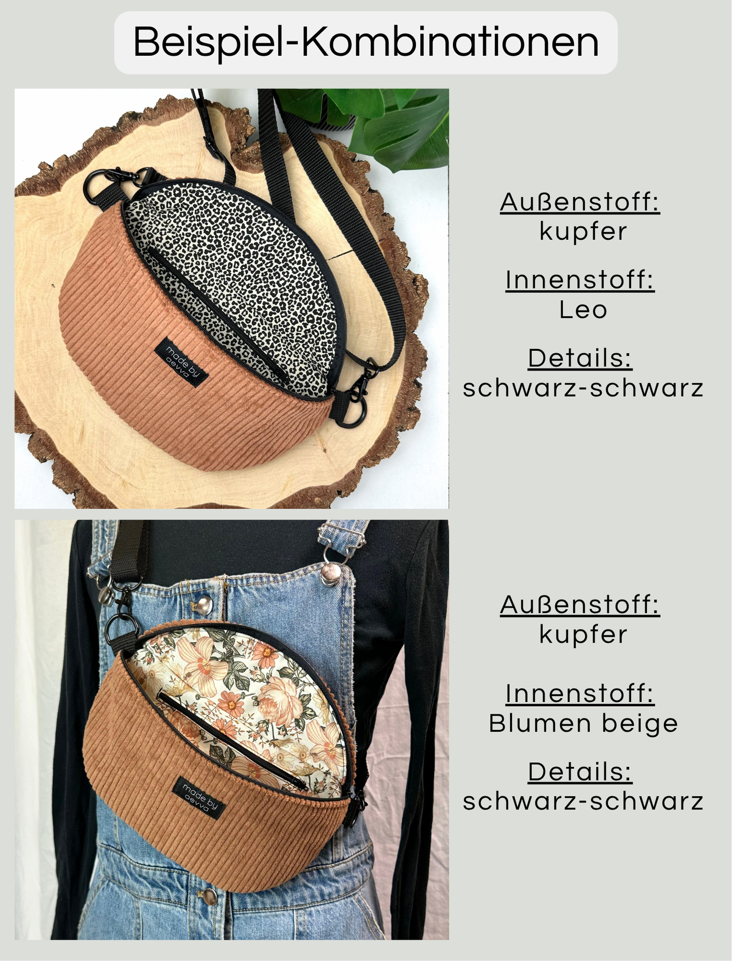 Individuelle Midi Bauchtasche aus kupfernem Cord