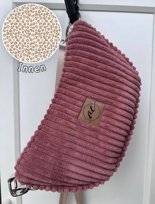 SOFORTKAUF Midi Mondtasche aus breitem Cord in rosa mit Leo