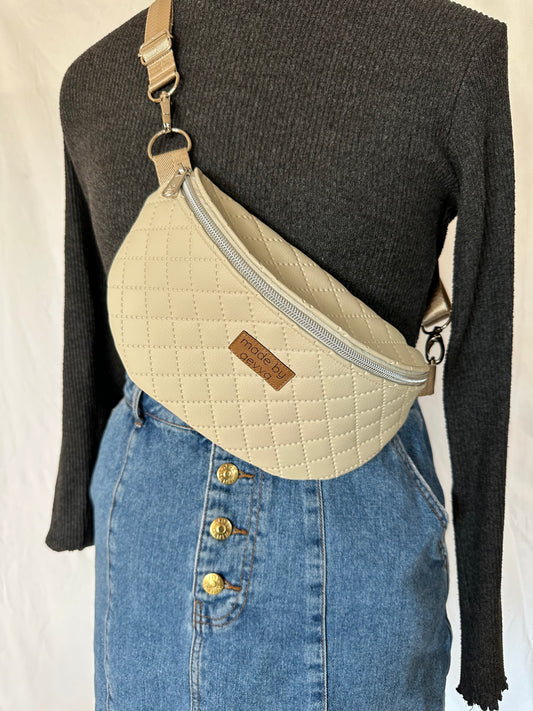 Midi Bauchtasche Beiges Kunstleder mit Rauten