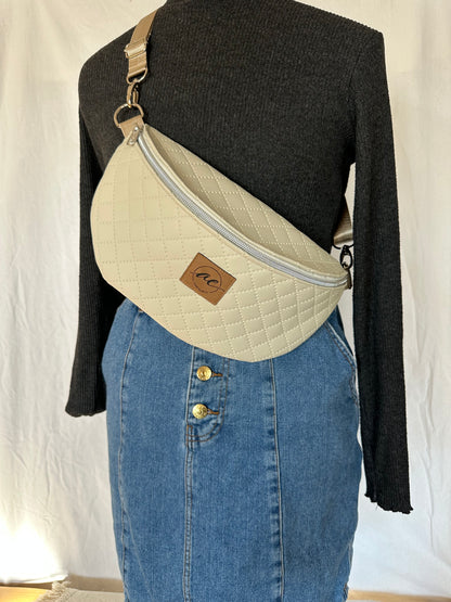XL Bauchtasche Beiges Kunstleder mit Rauten