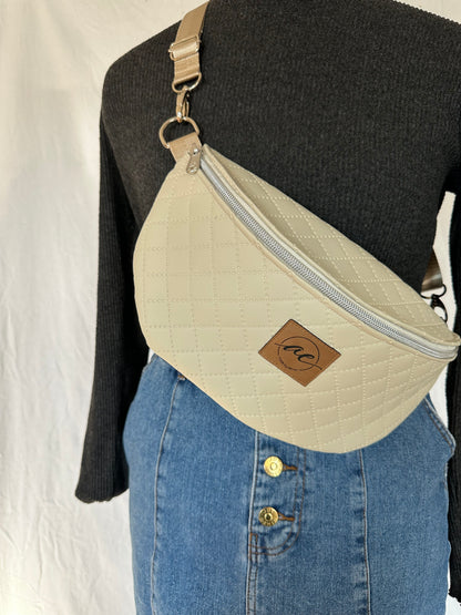 XL Bauchtasche Beiges Kunstleder mit Rauten