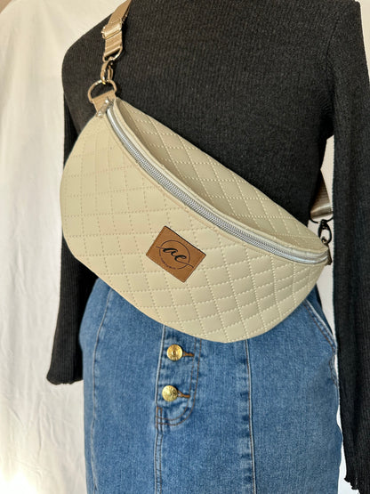 XL Bauchtasche Beiges Kunstleder mit Rauten