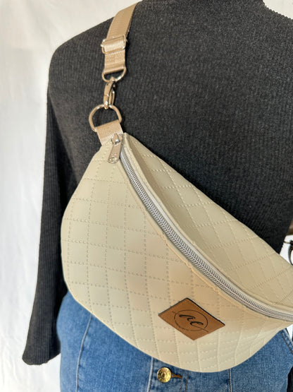 XL Bauchtasche Beiges Kunstleder mit Rauten