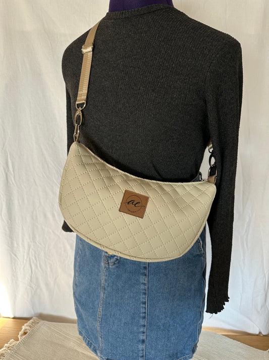 Midi Mondtasche Beiges Kunstleder mit Rauten