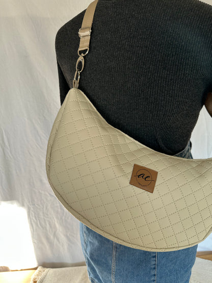 XL Mondtasche Beiges Kunstleder mit Rauten