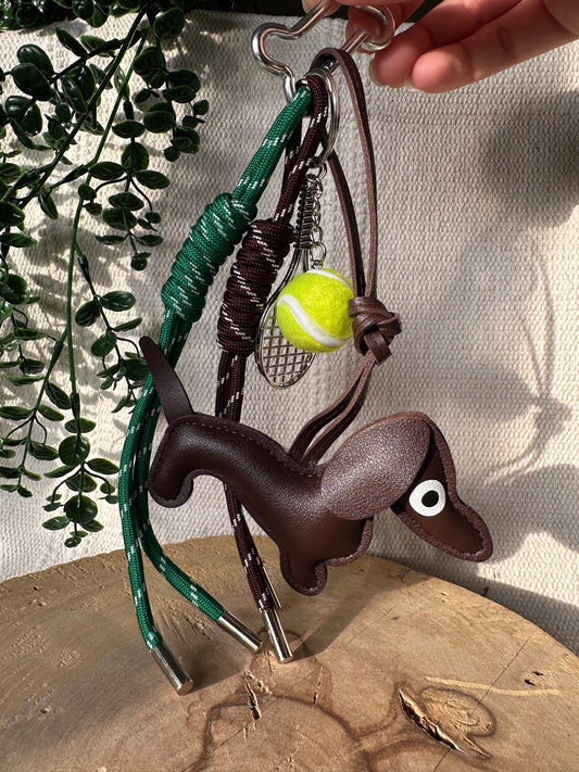 Dackel mit Tennisball & Schläger - Schlüsselanhänger