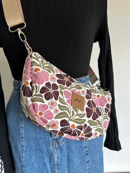 Midi Mondtasche aus Feincord Blumen-Power