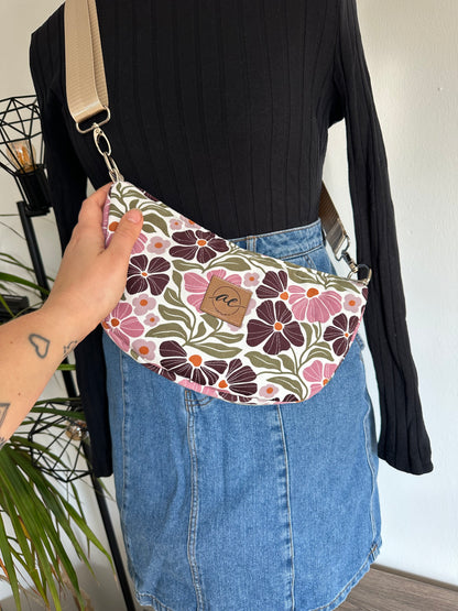 Midi Mondtasche aus Feincord Blumen-Power
