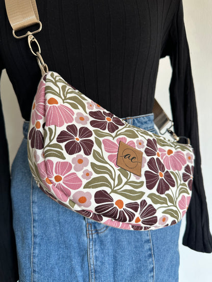 Midi Mondtasche aus Feincord Blumen-Power
