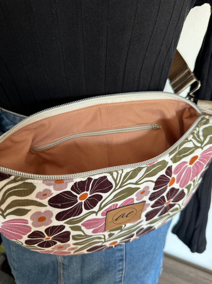 Midi Mondtasche aus Feincord Blumen-Power