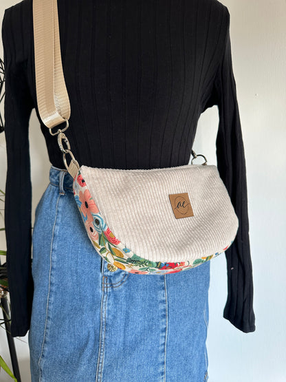 Midi Mondtasche "ein bisschen Frühling" aus Cord und Canvas