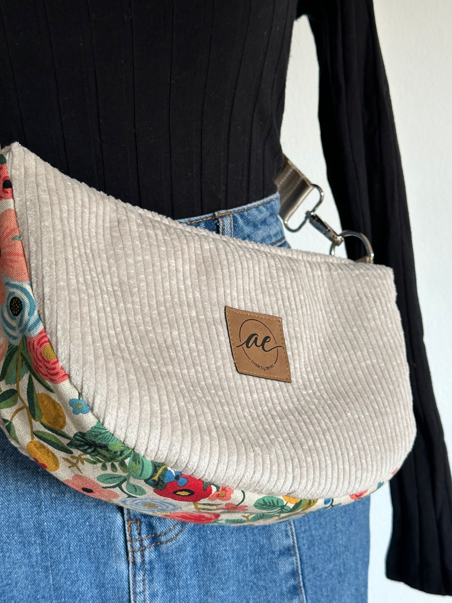 Midi Mondtasche "ein bisschen Frühling" aus Cord und Canvas