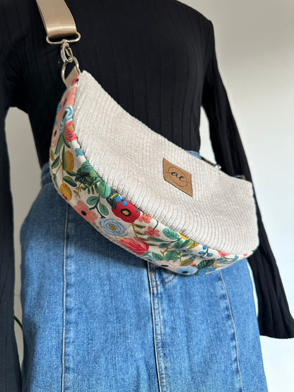 Midi Mondtasche "ein bisschen Frühling" aus Cord und Canvas