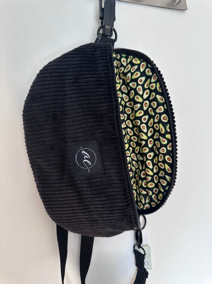 SOFORTKAUF XL Bauchtasche aus Cord schwarz mit Avocadomuster