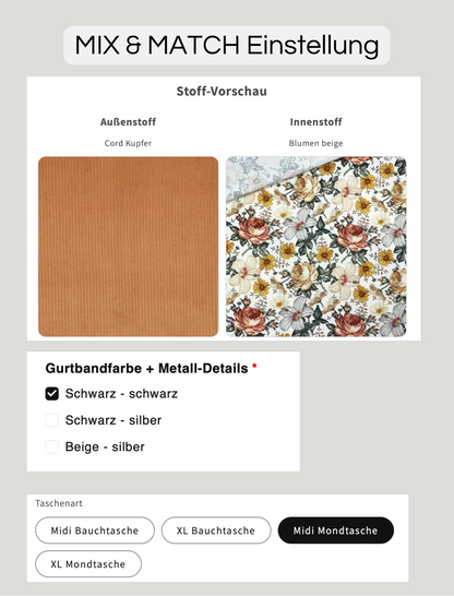 SOFORTKAUF Midi Mondtasche aus Cord in Kupfer mit Blumenmuster