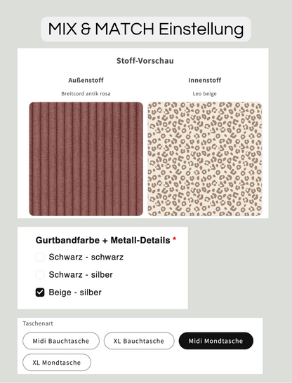 SOFORTKAUF Midi Mondtasche aus breitem Cord in rosa mit Leo