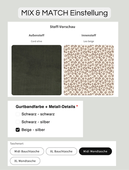 SOFORTKAUF Midi Mondtasche aus Cord in Olive mit Leomuster