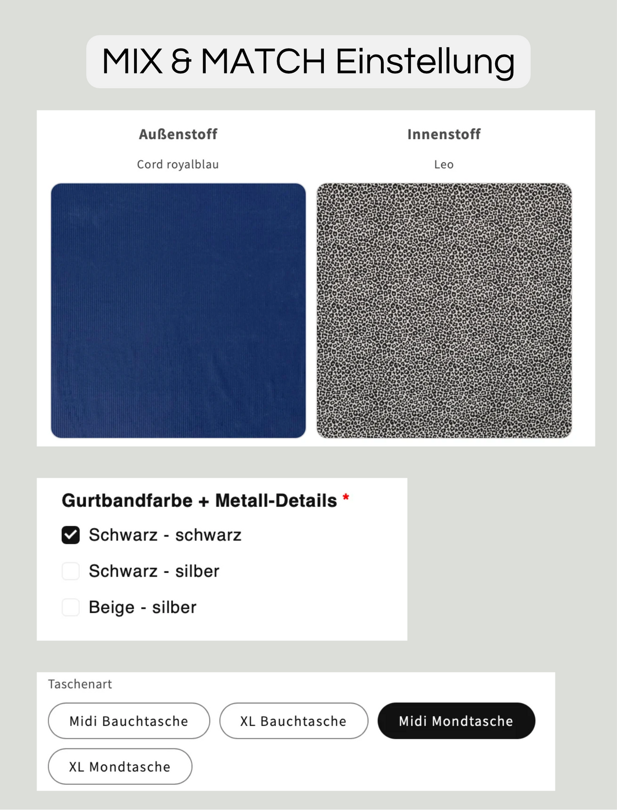 SOFORTKAUF Midi Mondtasche aus Cord in blau mit Leomuster