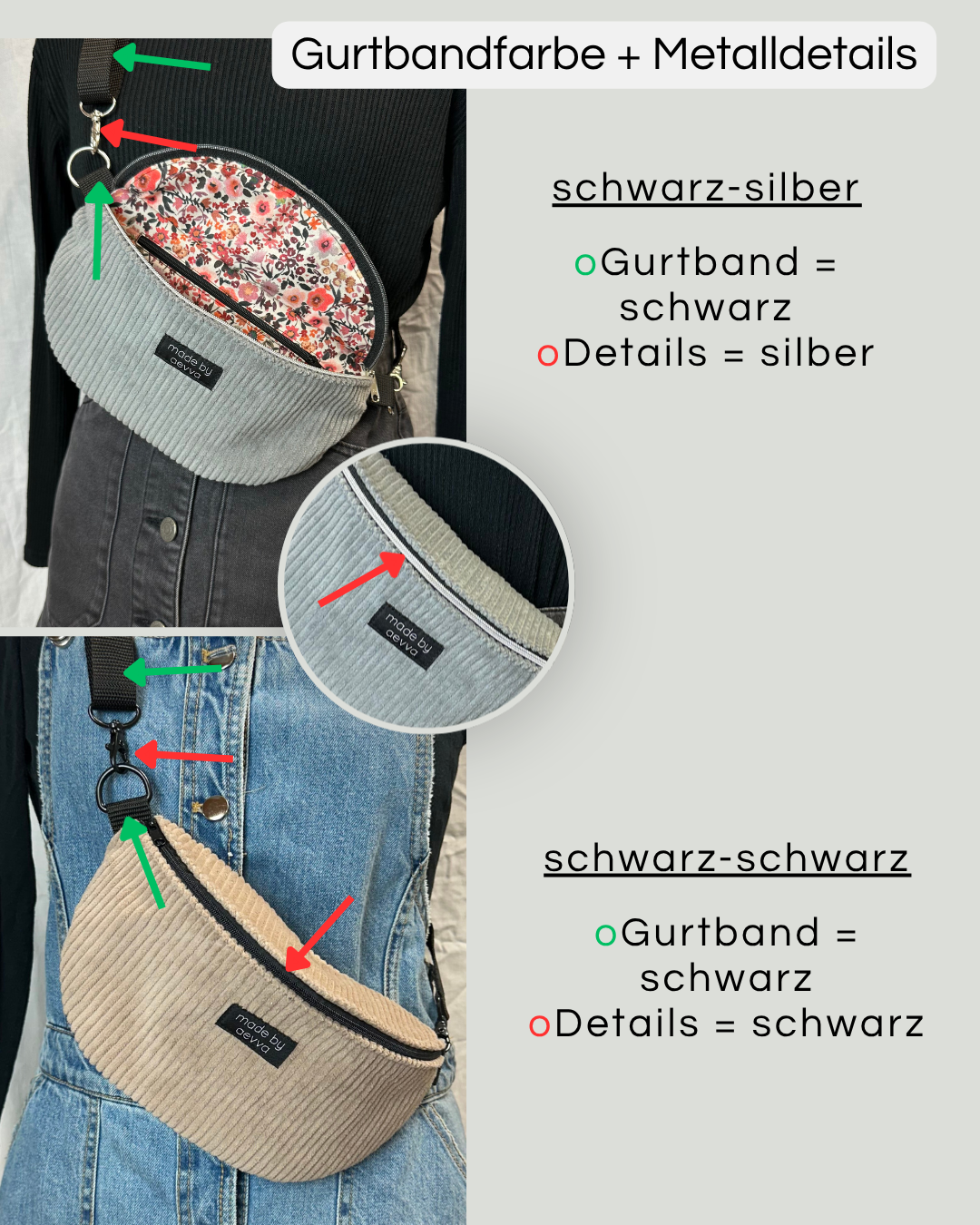 Individuelle Midi Bauchtasche aus schwarzem Cord