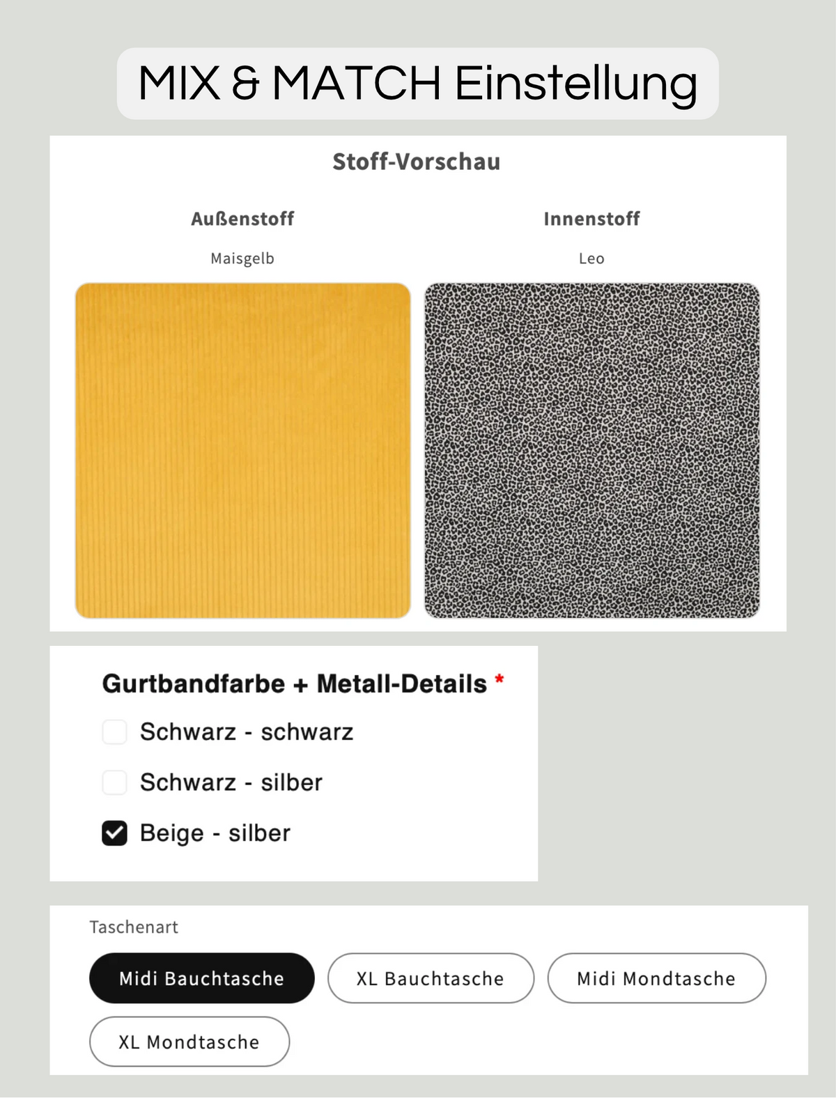 SOFORTKAUF Midi Bauchtasche aus Cord in gelb mit Leomuster