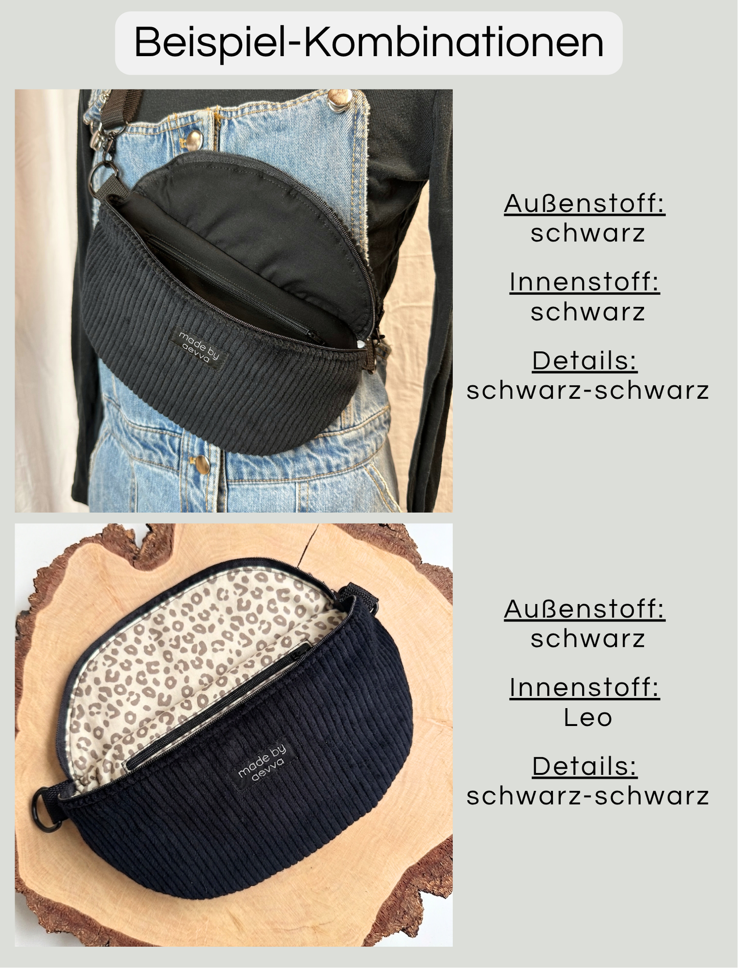 Individuelle Midi Bauchtasche aus schwarzem Cord