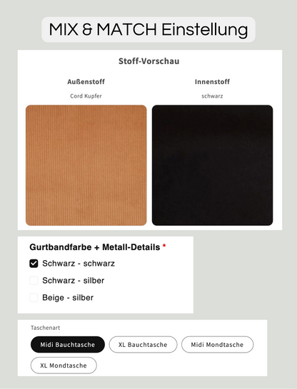 SOFORTKAUF Midi Bauchtasche aus Cord in Kupfer