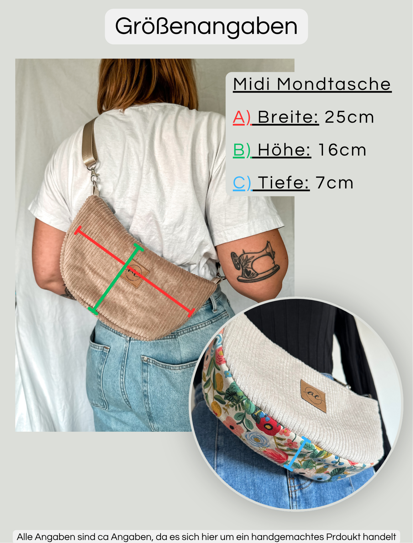 Midi Mondtasche "ein bisschen Frühling" aus Cord