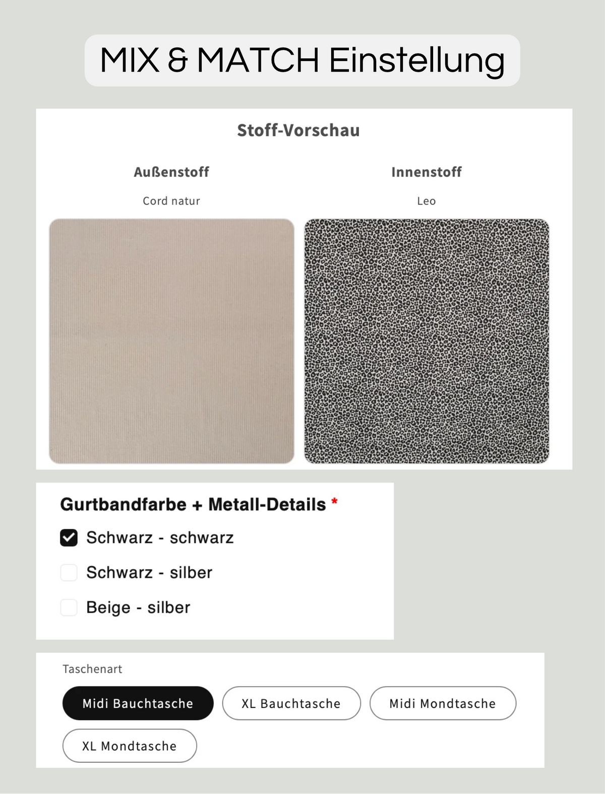 SOFORTKAUF Midi Bauchtasche aus Cord in Natur mit Leomuster