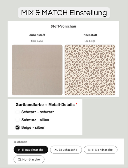 SOFORTKAUF Midi Bauchtasche aus Cord in Natur; innen Leo beige