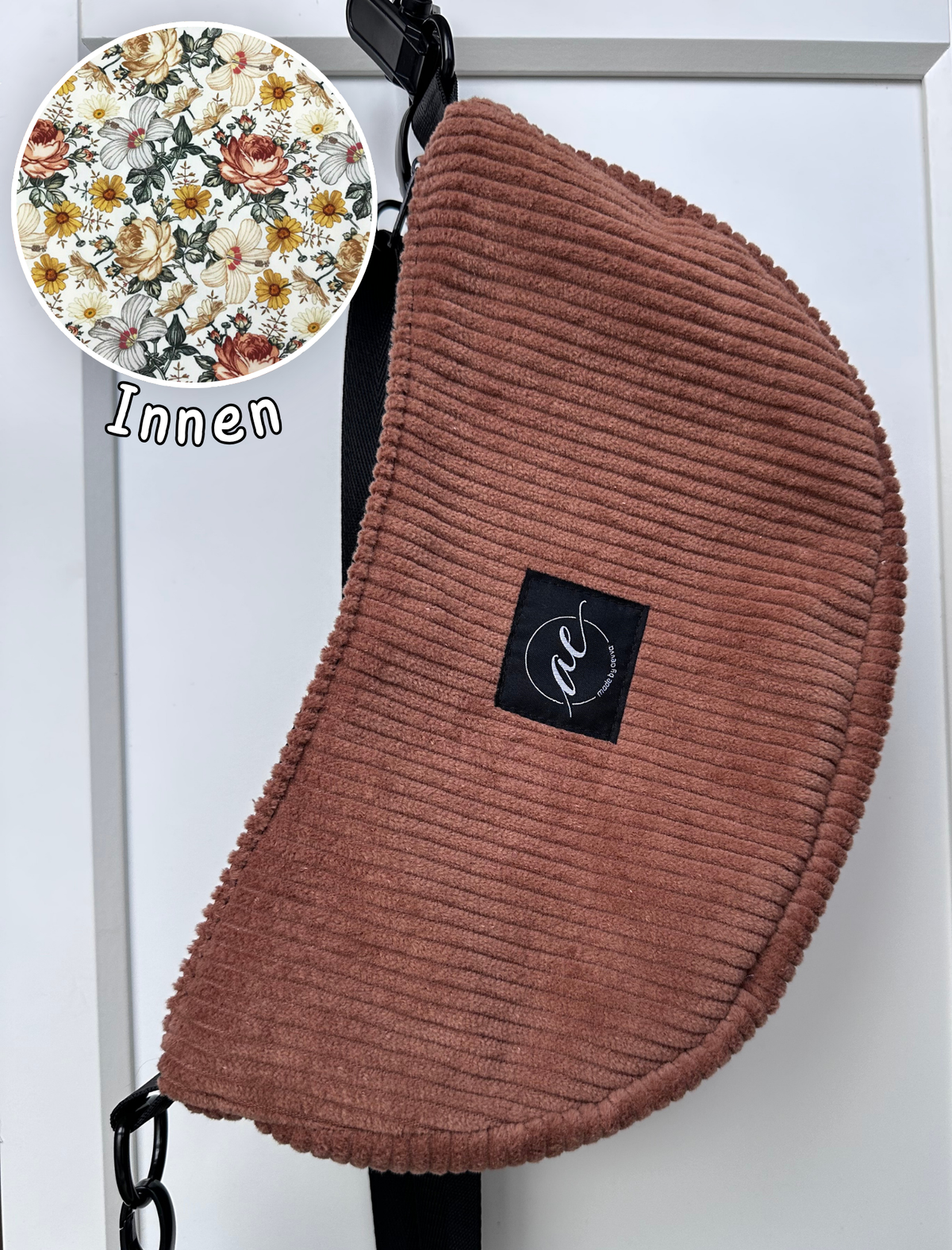 SOFORTKAUF Midi Mondtasche aus Cord in Kupfer mit Blumenmuster